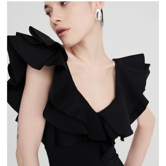 Maygel Coronel “Santa” one piece signature ruffle neck black swimsuit. One Size - Picture 2 of 10